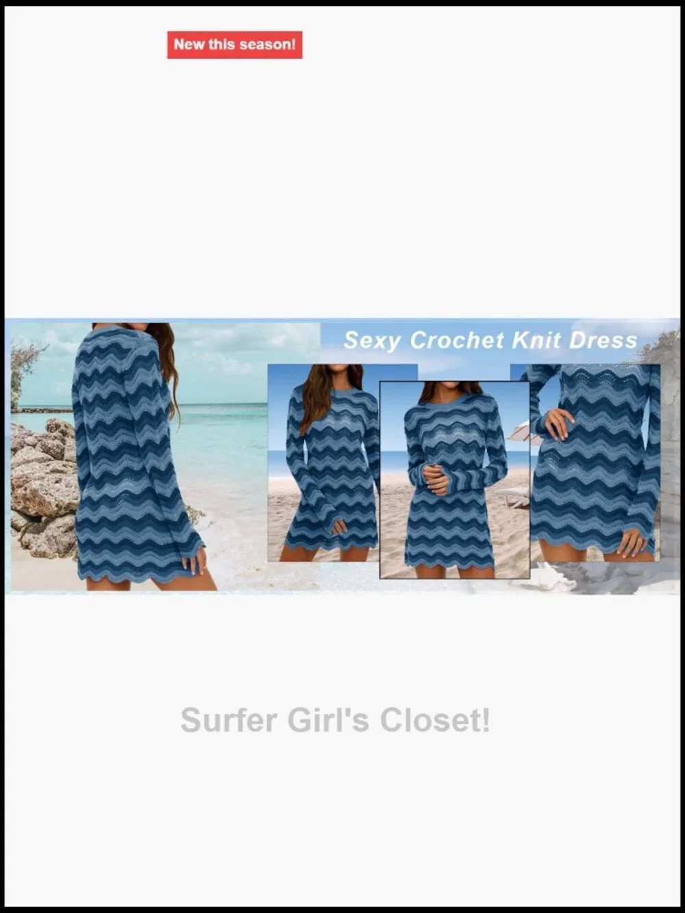 Crochet Colorful Mesh Summer Long Sleeve Cover Up Striped Beach Mini Dress